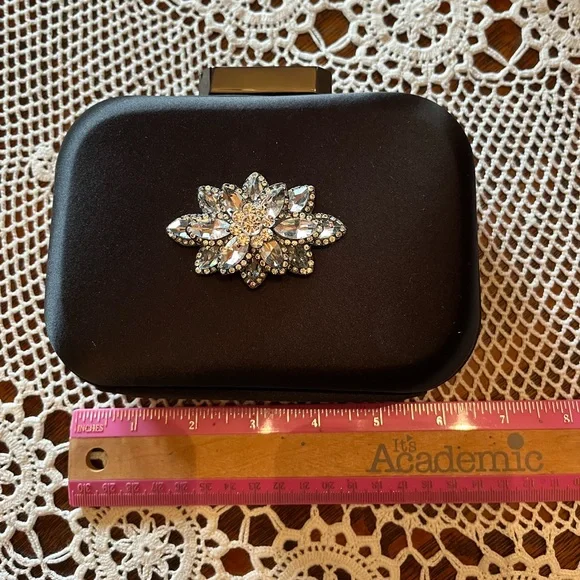 Badgley Mischka Black Hard Shell Formal Bag - Rhinestone Embellished - Picture 3 of 5